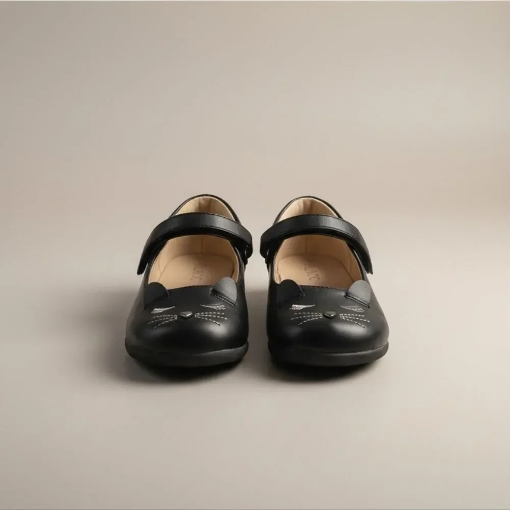Girls' Black Cat Mary Jane School Shoes - Classic Style